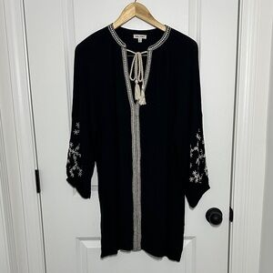 Salty Lemon Women’s Tunic Swim Cover-up Black/White Embroidery M